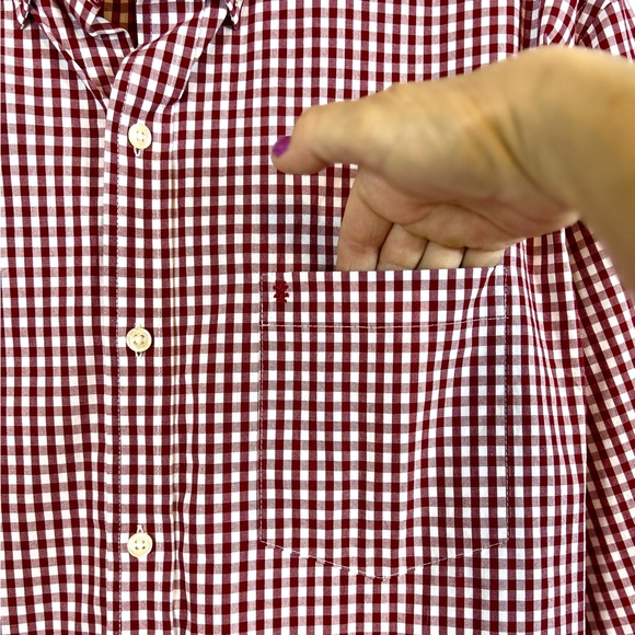 Men’s Red and White Gingham Long Sleeve Izod Button Front Shirt / Large - Picture 9 of 12